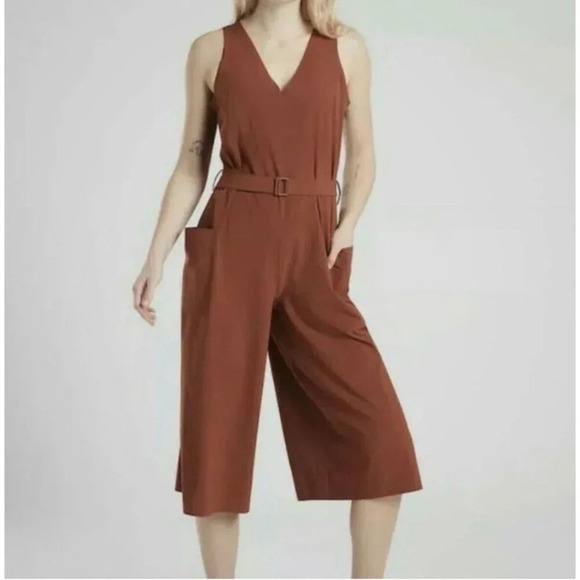 Athleta Sarasota Jumpsuit Womens Small Russet Brown Color Comfort Stretch Travel - Picture 1 of 10
